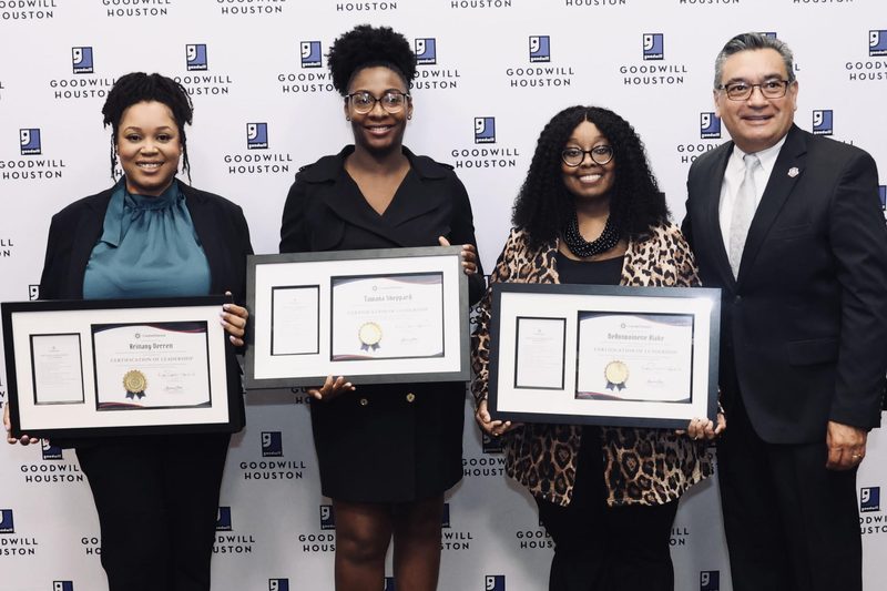 Goodwill Houston leaders receiving Create Interest Certification of Leadership